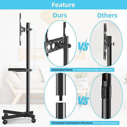 Mobile TV Carts on Wheels for 21-60 Inch Flat/Curved Panel Screens TVs - Image 2