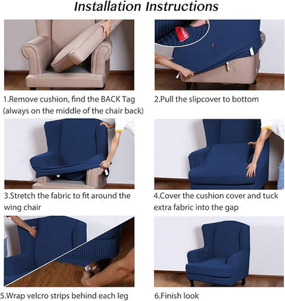 Turquoize Wingback Chair Covers 2 Piece Wing Chair Slipcover Stretch Slipcovers - Image 6