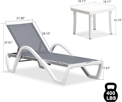 PURPLE LEAF Patio Chaise Lounge Chair Set Outside Aluminum Plastic Stackable - Image 3