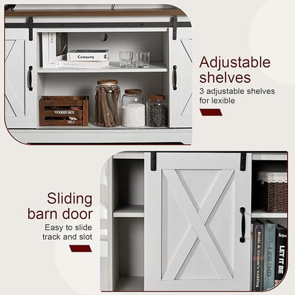 AMERLIFE 4-Piece Farmhouse Table Set Includes Sliding Barn Door TV Stand - Image 4