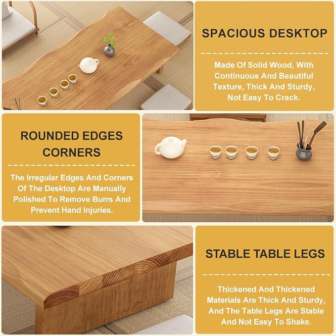 200cm Japanese Floor Table -Vintage Solid Wooden Tatami Table, Low Rectangular - Image 6