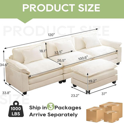 Oprisen 120" Modular Sectional Sofa, Comfy Cloud Couch Sectional Sofa - Image 2