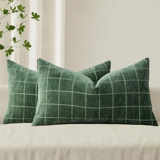 MIULEE Decorative Chenille Check Lumbar Throw Pillow Covers Vintage Plaid Couch by MIULEE