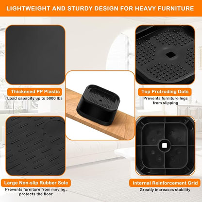 Furniture Risers Adjustable Bed Risers Heavy Duty Lifts Height 2", Square - Image 5