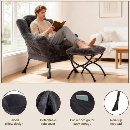 Welnow Lazy Chair with Ottoman, Modern Accent Chair with Armrests and a Side - Image 6