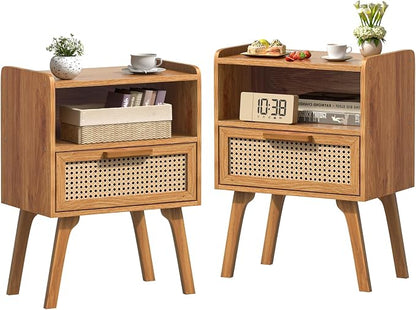 Lerliuo Rattan Nightstands Set of 2, Side Table by Lerliuo
