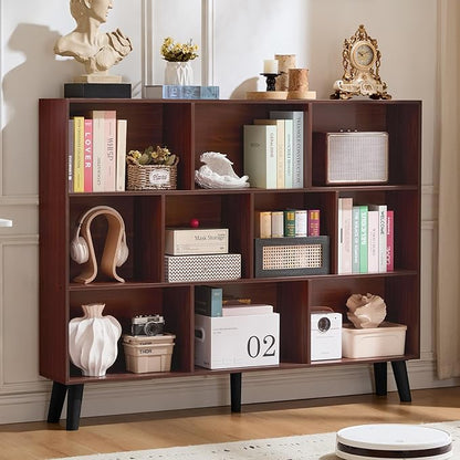 LEYAOYAO 10 Cube Bookshelf, 3 Tier Vintage 55" Wide Bookcase by LEYAOYAO-Findtheshiningpointofyourideallife%EF%BC%81