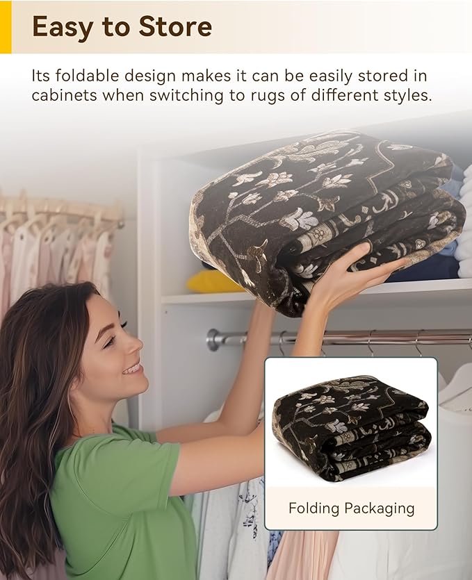 RELEANY Area Rugs Square 10ft Washable Non-Slip, Floral Vintage Distress Print - Image 4