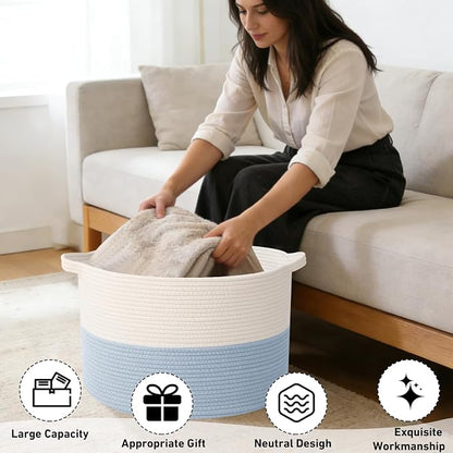 115L Extra Large Woven Cotton Rope Blanket Basket - Image 4