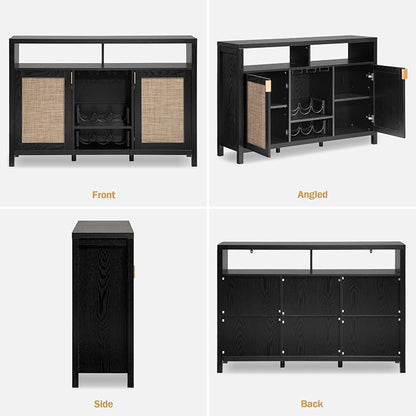 SICOTAS Rattan Coffee Bar Cabinet, Modern Liquor Cabinet - Image 9