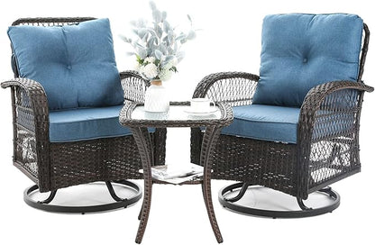 3 Pieces Patio Furniture Set, Outdoor Swivel Glider Rocker, Wicker Patio Bistro by VonzoyHome