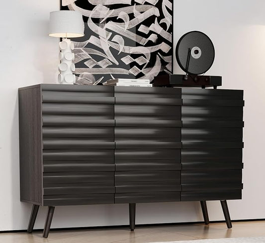 Fluted Storage Unit Cabinet, Modern Black Console Cabinets by Lovinouse