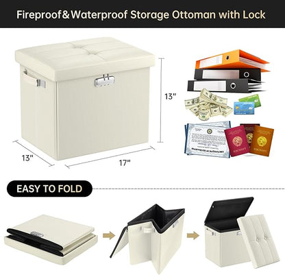 DocSafe Storage Ottoman with Lock, Fireproof＆Waterproof 17 Inches Folding - Image 2