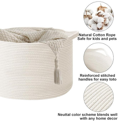 115L Extra Large Woven Cotton Rope Blanket Basket - Image 3