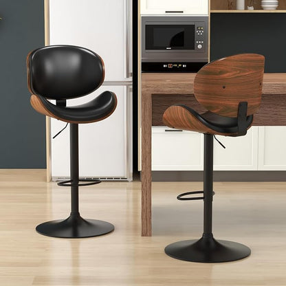 KCC Bar Stools Set of 6, Swivel Adjustable Height Barstools, PU Leather - Image 2