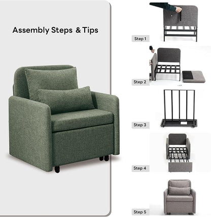Iroomy 5-Level Adjustable Convertible Sleeper Chair, 3-in-1 Pull Out Sofa Bed - Image 9
