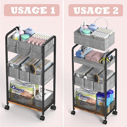 LIDTOP 2In1 Baby Diaper Caddy & 3-Tier Rolling Diaper Cart, Diaper Caddy - Image 3