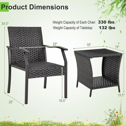 Tangkula 3 Pieces Patio Wicker Chair Set, Waterproof All Weather Resistant - Image 5