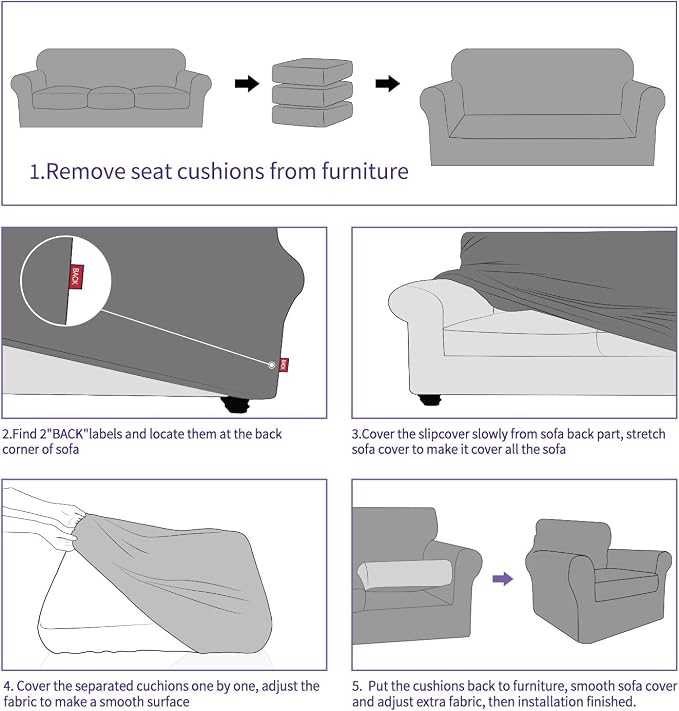 ZNSAYOTX 4 Piece Sofa Covers for Living Room Anti Slip Stretch Couch Covers for - Image 6