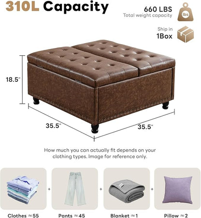 Tbfit Large Square Storage Ottoman Bench, Tufted Upholstered Coffee Table - Image 2