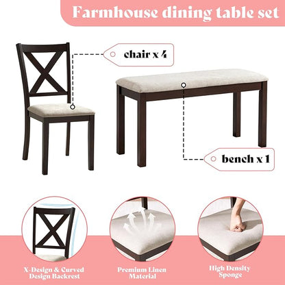 AMERLIFE 6-Piece Farmhouse Dining Table Set - Image 5