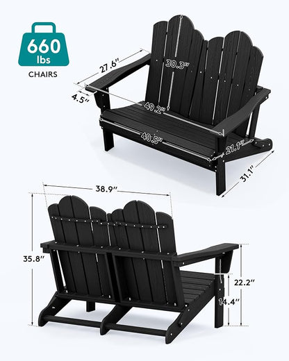 SERWALL Folding Adirondack Bench, HDPE All-Weather Adirondack Loveseat - Image 7