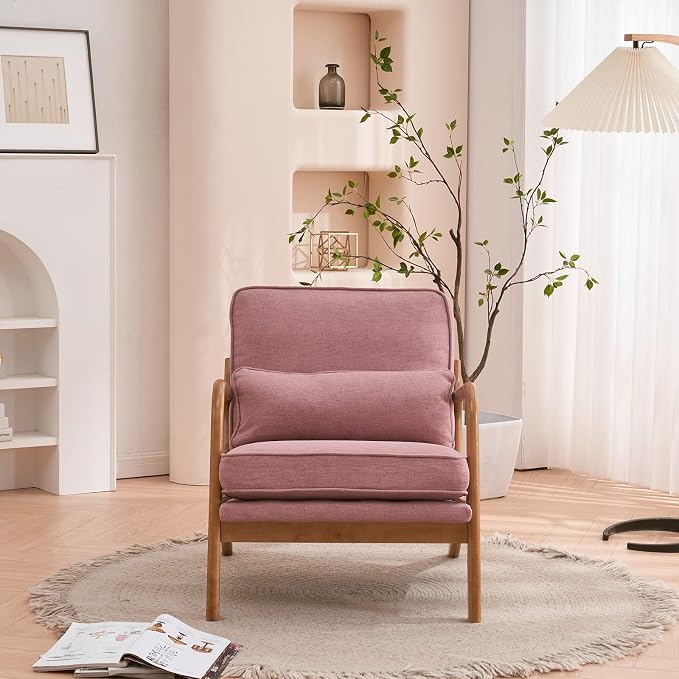 Bonnlo Pink Accent Chairs Set of 2, Upholstered Mid Century Modern Lounge - Image 6
