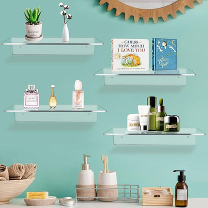 Jansburg 12 Inch L-Shaped Acrylic Floating Shelf Clear Wall Mounted Shelves - Image 2