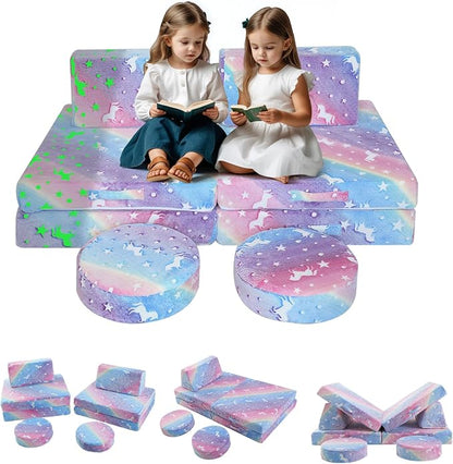 MeMoreCool Kids Modular Play Couch, 8-Piece Foam Toddler Couch Set by MeMoreCool