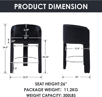HNY Modern Counter Height Bar Stools, 26”H Barrel Counter Stools - Image 2