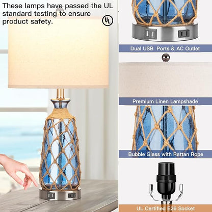 Ruzectt 25.5" Coastal Glass Table Lamps Set of 2, 3-Way Dimmable Touch Control - Image 7