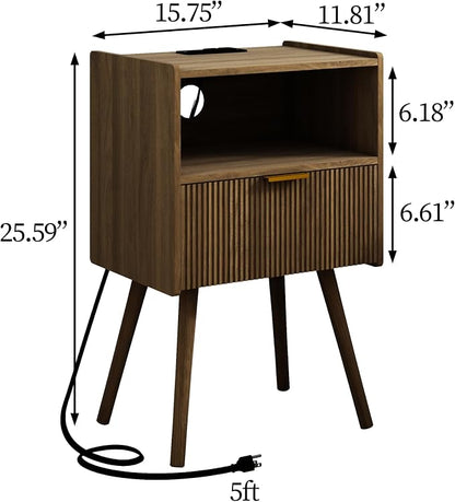 JOONEE Nightstand with Outlet, Modern Bedside Table with Storage Drawer and - Image 2