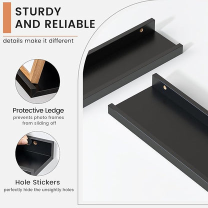 Floating Picture Ledge Shelves Set of 8, 16 Inch Solid Wood Wall Shelves - Image 4