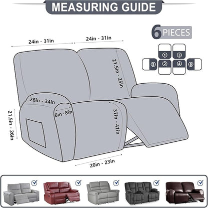 ANARACHON Leather Look Loveseat Recliner Cover, 6-Pieces Stretch Dual Recliner - Image 3