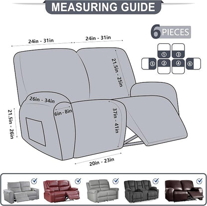 ANARACHON Leather Look Loveseat Recliner Cover, 6-Pieces Stretch Dual Recliner - Image 2