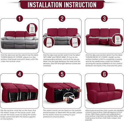 TAOCOCO Recliner Sofa Covers 8-Pieces Stretch Large Couch Covers - Image 6