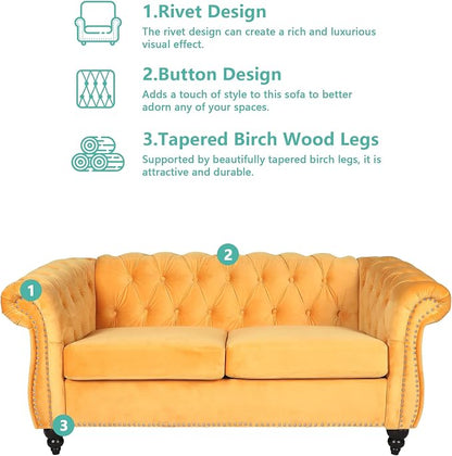AVZEAR Chesterfield Loveseat, Modern Velvet Sofa Tufted Couch 2 Seater - Image 5