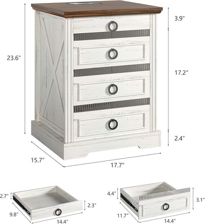 Farmhouse Night Stand with Gun Drawer, Bedside Table with Charger Station - Image 2