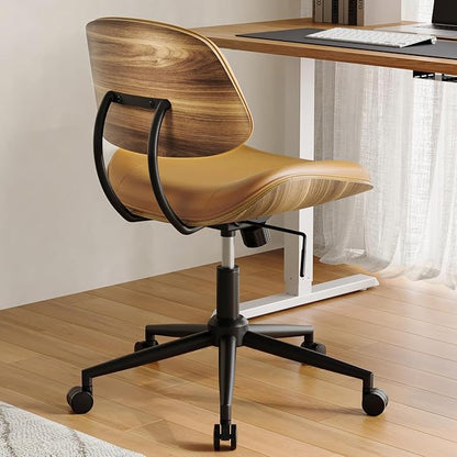 Armless Office Chair with Wheels, PU Leather Adjustable Height Desk Chair - Image 2