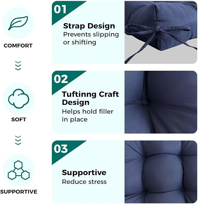 Set of 2 Outdoor Square Seat Cushions Waterproof Patio Seat Pad Floral Rocking - Image 5