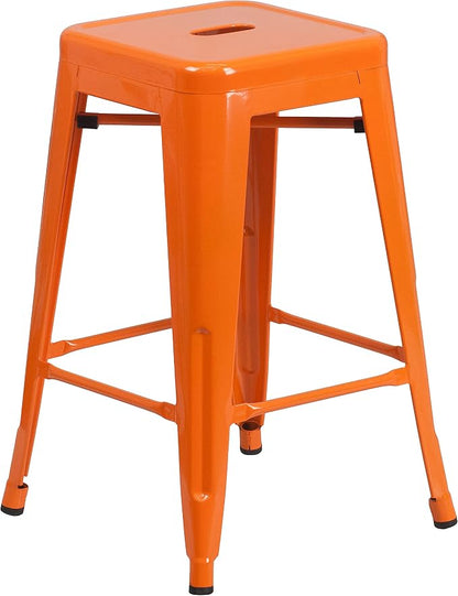 Flash Furniture Kai Commercial Grade 24" High Backless Orange Metal by FlashFurniture