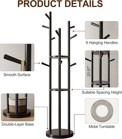 Muwuele Solid Wood Rotary Coat Rack, Freestanding Coat Rack - Image 5