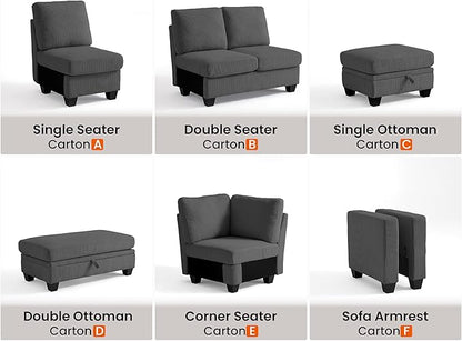 CHIC HOUSE Middle Module for Modular Couch, Corduroy Customizable Chaise - Image 3
