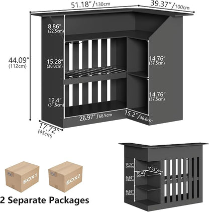 L Shaped Bar Table with LED Light, 4-Tier Corner Wine Bar Cabinet with Stemware - Image 2