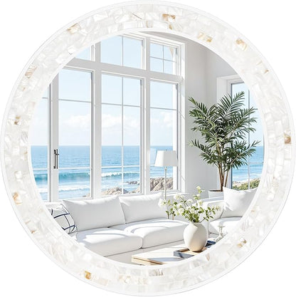 Tanmicoshomy Round Wall Mirror 30 Inch, Natural Shell Framed Circle Mirrors by Tanmicoshomy