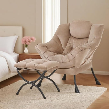 Tiita Lazy Chair with Ottoman, Khaki Modern Large Accent Chair, Comfy Leisure - Image 8