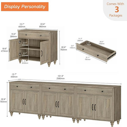 WAMAPT Buffet Cabinet with 6 Doors and 3 Drawers, Large Coffee Bar Table Wood - Image 2