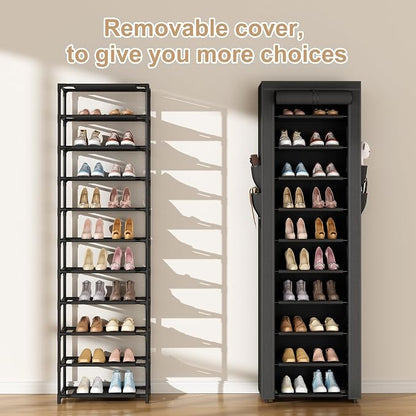 ROJASOP Shoe Rack with Covers 10 Tier Large Shoe Organizer Tall Shoe Closet - Image 5