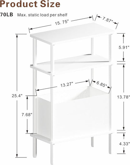 Narrow Side Table with Fabric Basket, End Table - Image 3
