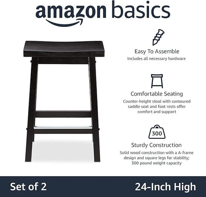 Amazon Basics Solid Wood Saddle-Seat Counter Height Bar Stools - Image 3